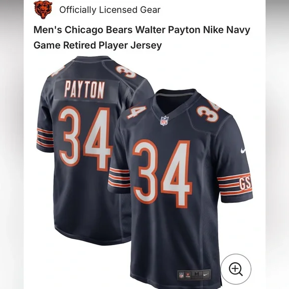 Men's Chicago Bears Walter Payton Nike Navy Game Retired Player Jersey size 48 - Picture 6 of 6